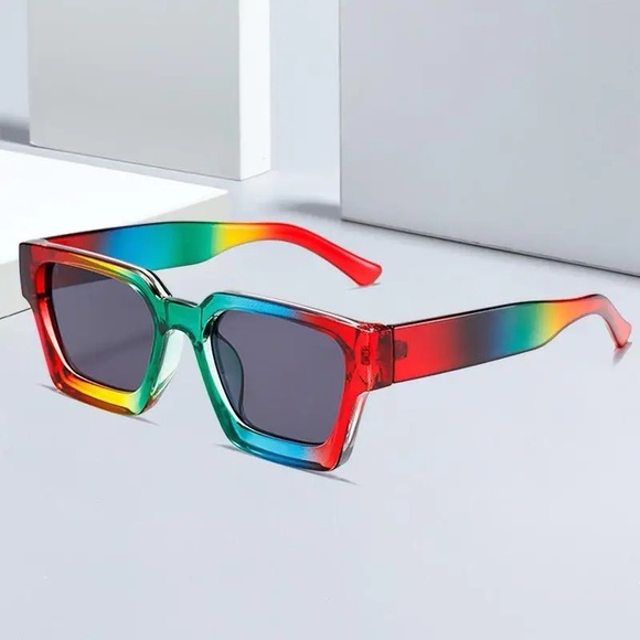 90s Rainbow Black retro square sunglasses with UV protection - Picture 3 of 3